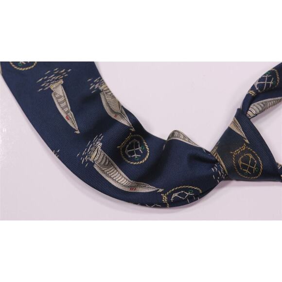 J. Press Navy Blue Sailboat Theme Jacquard Silk Necktie Tie - Picture 1 of 6